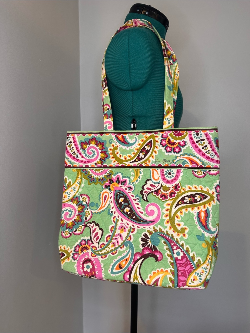 Vera Bradley Mint Paisley Tote with Pink and Yellow Accents